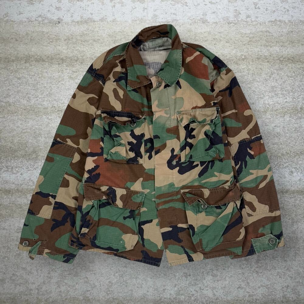 Vintage 90s Military Tactical Button Up Shirt Mens L Woodland Camo